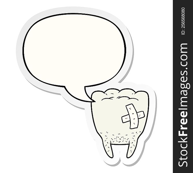 cartoon bad tooth with speech bubble sticker. cartoon bad tooth with speech bubble sticker