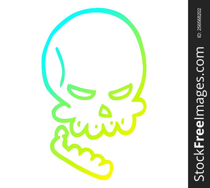 cold gradient line drawing of a cartoon halloween skull