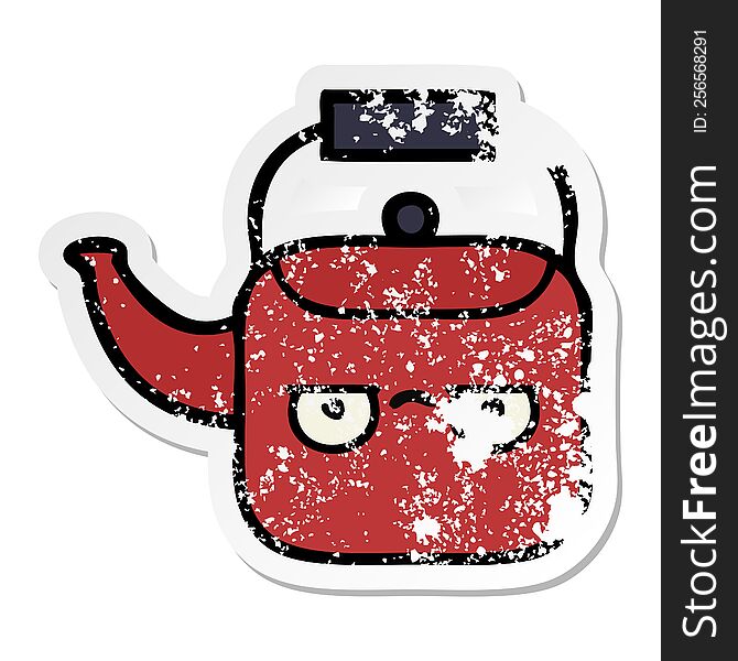 distressed sticker of a cute cartoon kettle