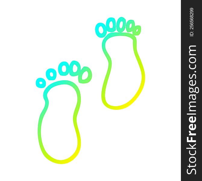 cold gradient line drawing cartoon foot prints