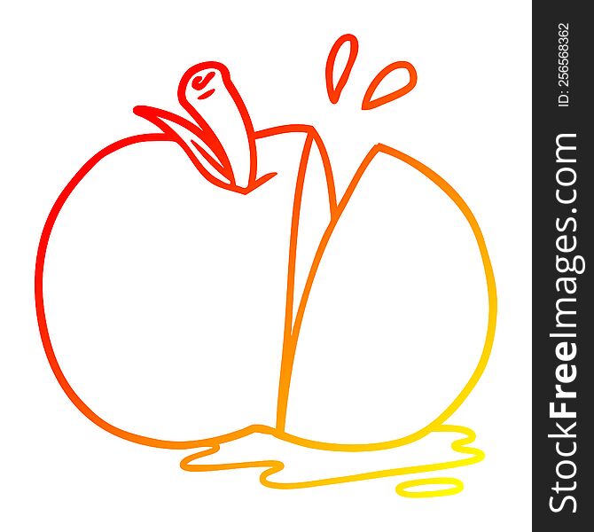 warm gradient line drawing of a cartoon sliced apple