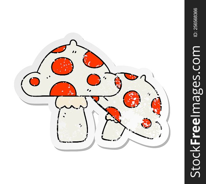 Distressed Sticker Of A Quirky Hand Drawn Cartoon Toadstools