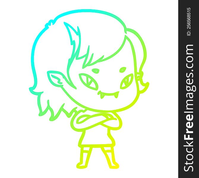 Cold Gradient Line Drawing Cartoon Friendly Vampire Girl