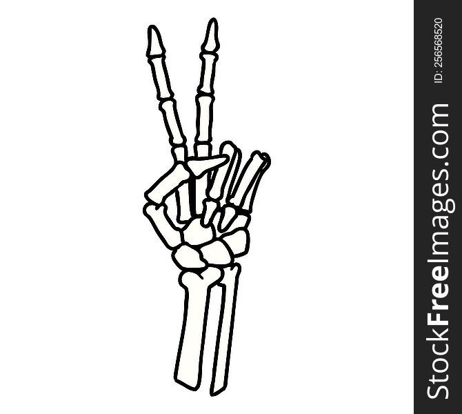 Traditional Tattoo Of A Skeleton Hand Giving A Peace Sign