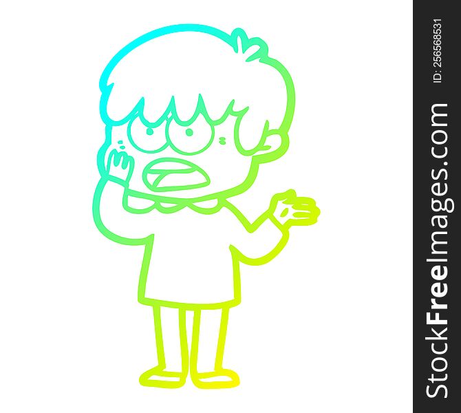 cold gradient line drawing of a worried cartoon boy