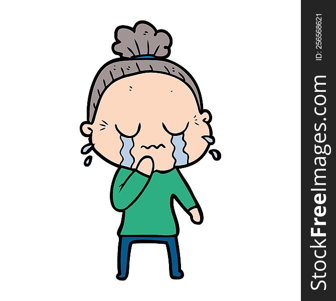cartoon old woman crying. cartoon old woman crying