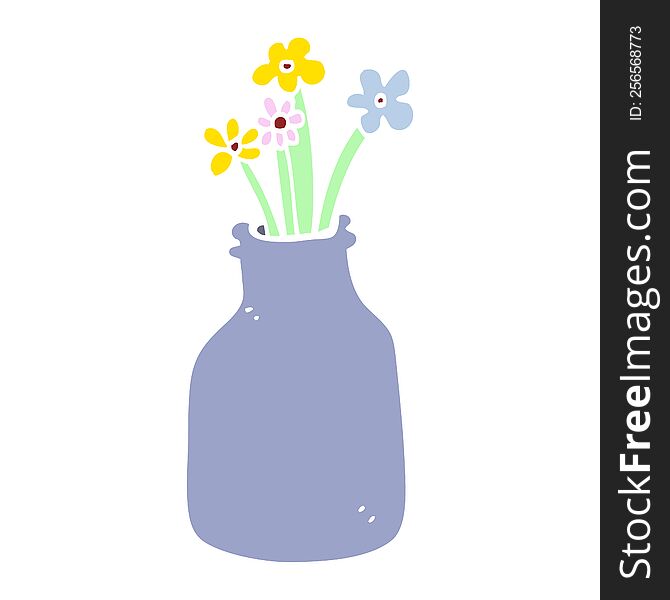 flat color illustration cartoon flowers in vase