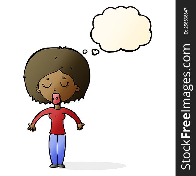 Cartoon Woman With Closed Eyes With Thought Bubble