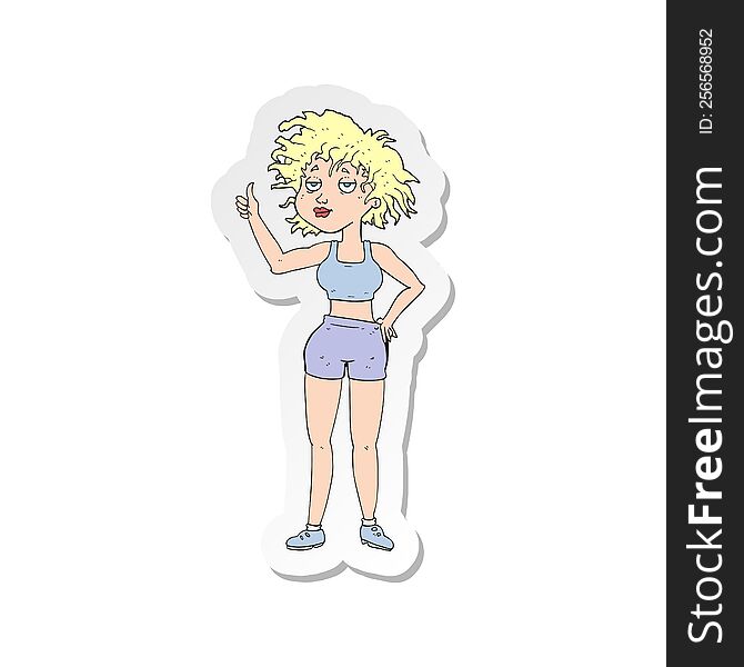 Sticker Of A Cartoon Tired Gym Woman
