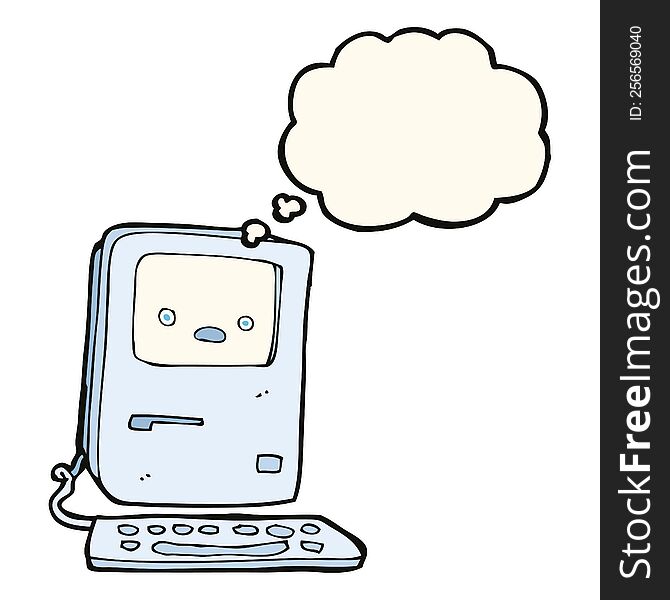 Cartoon Old Computer With Thought Bubble