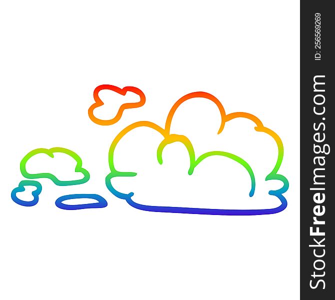 rainbow gradient line drawing of a cartoon fluffy white clouds