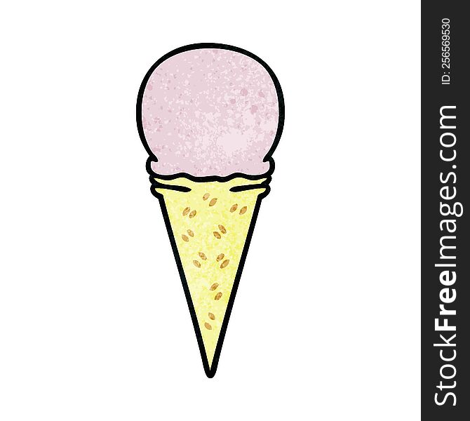 quirky hand drawn cartoon strawberry ice cream cone