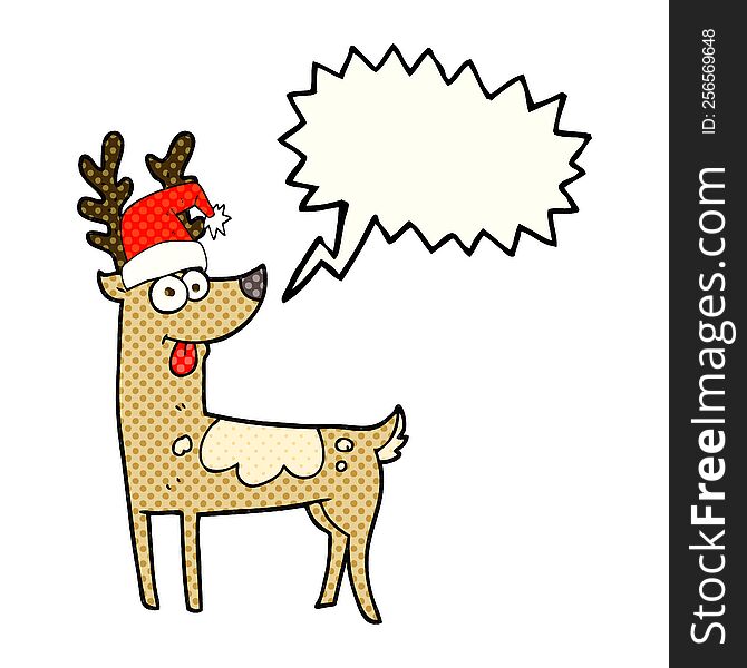 freehand drawn comic book speech bubble cartoon crazy reindeer