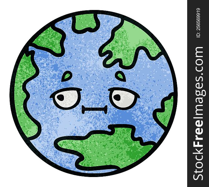 Retro Grunge Texture Cartoon Planet Earth