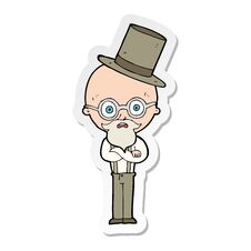 Sticker Of A Cartoon Old Man Wearing Top Hat Royalty Free Stock Photography