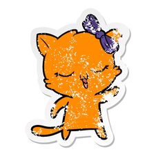 Distressed Sticker Of A Cartoon Cat With Bow On Head Stock Image Distressed Sticker Of A Cartoon Cat With Bow On Head Stock Image