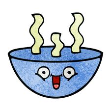 Retro Grunge Texture Cartoon Bowl Of Hot Soup Stock Photo