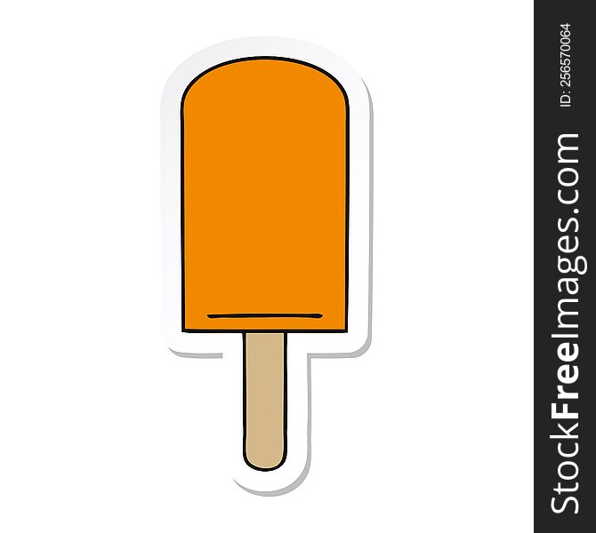 Sticker Of A Quirky Hand Drawn Cartoon Orange Ice Lolly