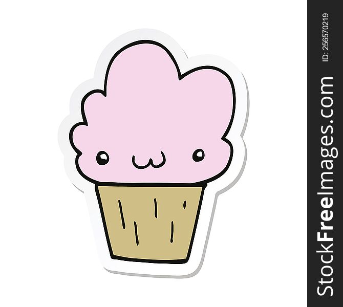 Sticker Of A Cartoon Cupcake With Face