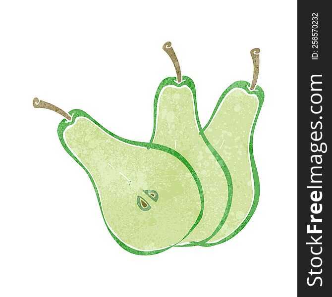 freehand drawn retro cartoon sliced pear
