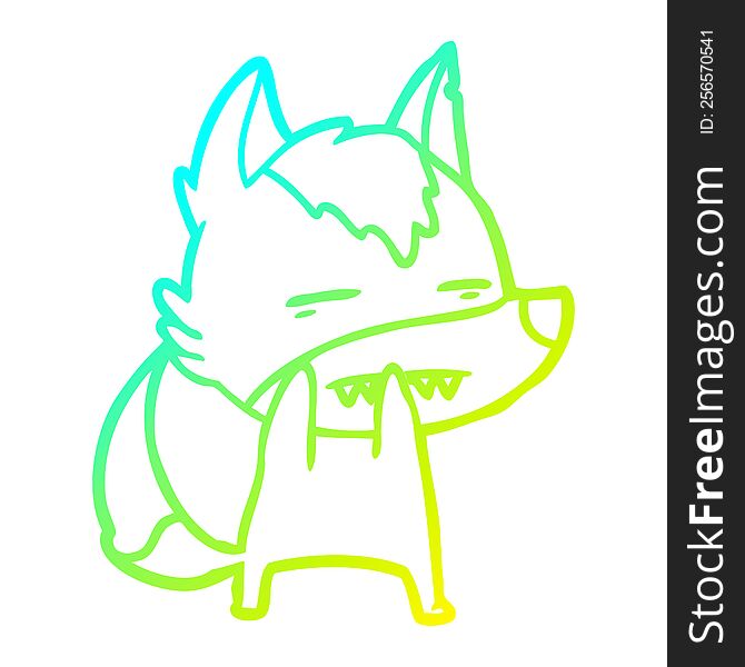 cold gradient line drawing of a cartoon wolf showing teeth