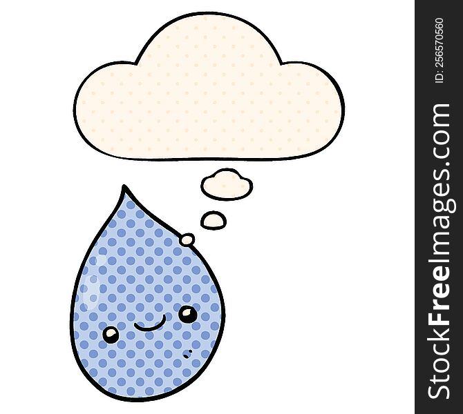 Cartoon Raindrop And Thought Bubble In Comic Book Style