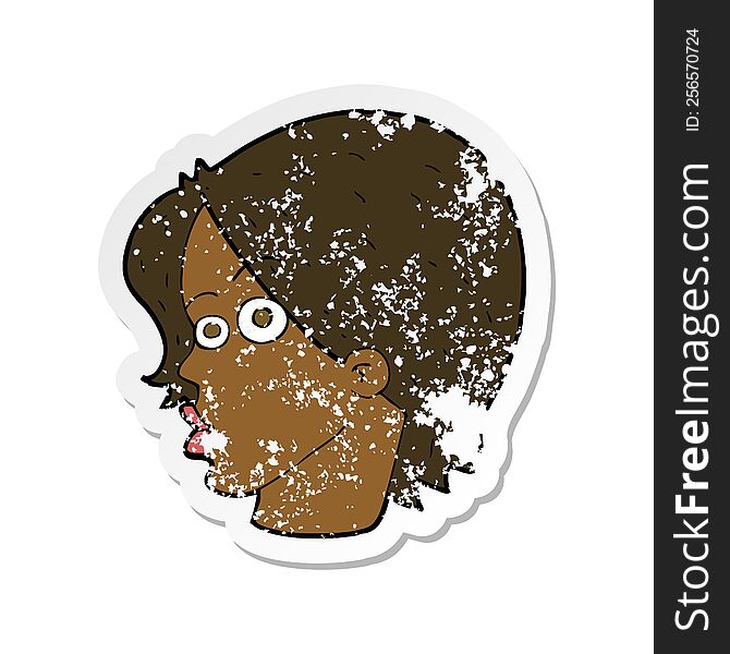 Retro Distressed Sticker Of A Cartoon Female Face