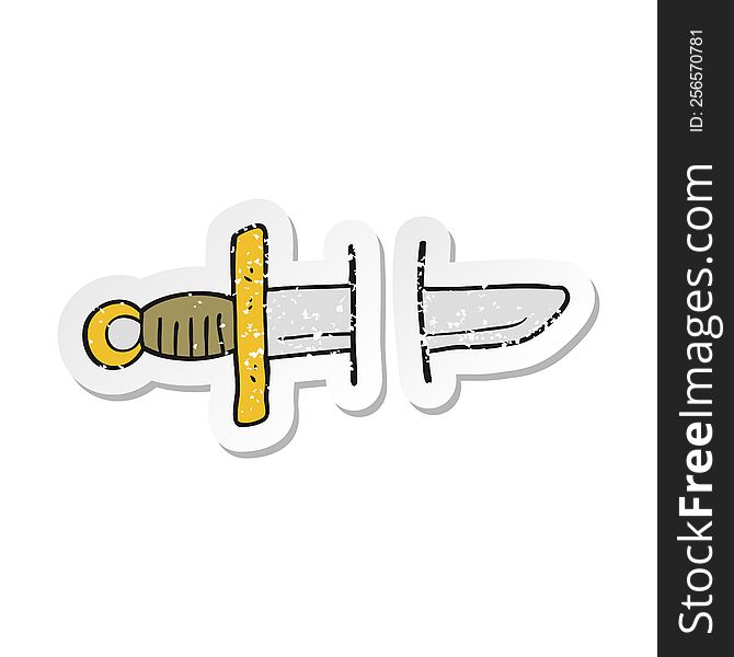 Retro Distressed Sticker Of A Cartoon Tattoo Knife Symbol