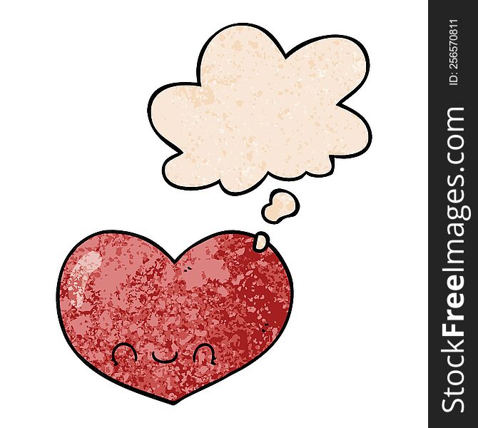 cartoon love heart character with thought bubble in grunge texture style. cartoon love heart character with thought bubble in grunge texture style