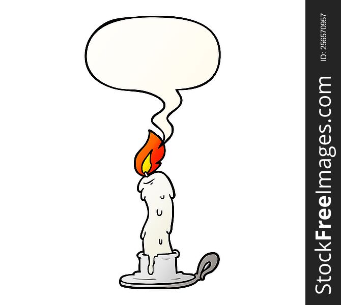cartoon spooky old candle with speech bubble in smooth gradient style