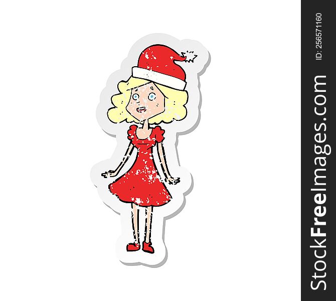 retro distressed sticker of a cartoon woman dressed for christmas