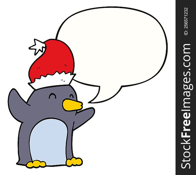 cute cartoon christmas penguin with speech bubble