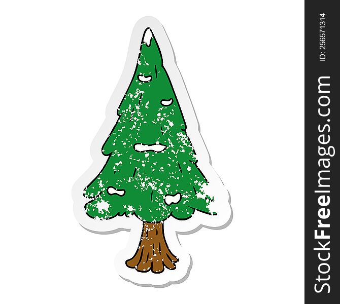 Distressed Sticker Cartoon Doodle Single Snow Covered Tree