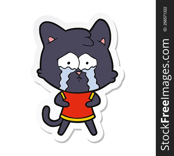 Sticker Of A Cartoon Crying Cat