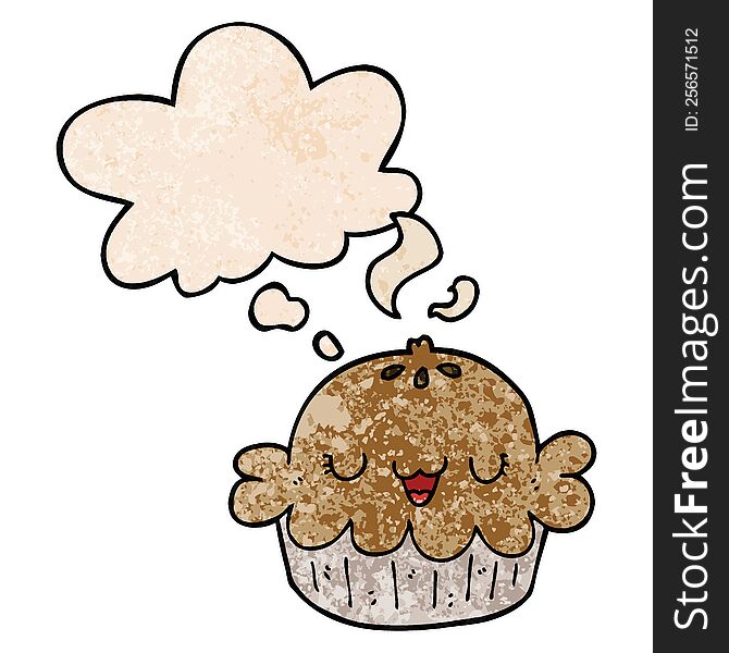 Cute Cartoon Pie And Thought Bubble In Grunge Texture Pattern Style