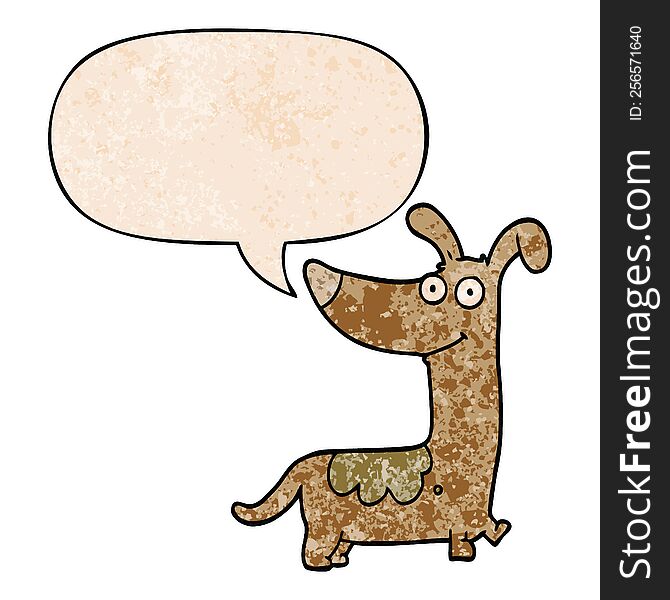 Cartoon Dog And Speech Bubble In Retro Texture Style