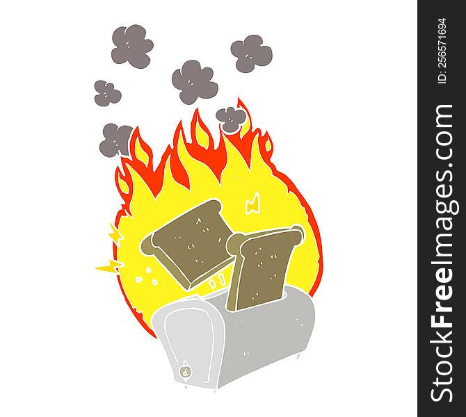 Flat Color Illustration Of A Cartoon Burning Toaster