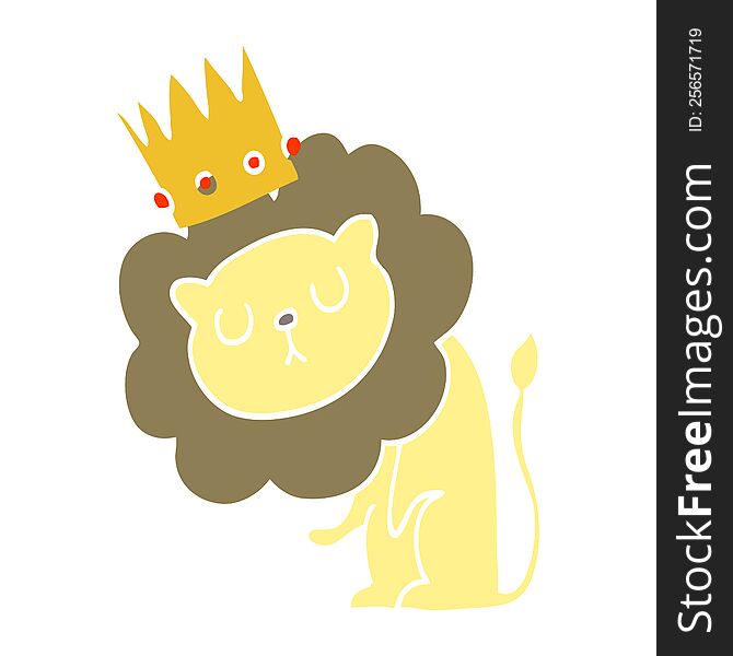 Flat Color Style Cartoon Lion With Crown