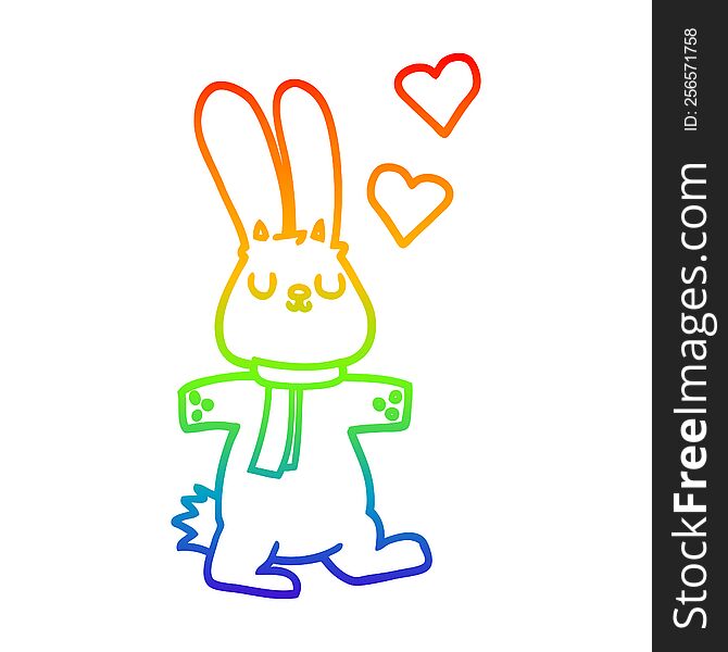 Rainbow Gradient Line Drawing Cartoon Rabbit In Love
