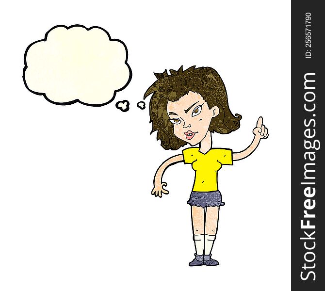 Cartoon Woman With Idea With Thought Bubble