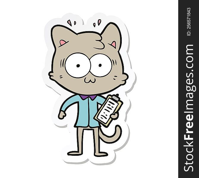 sticker of a cartoon surprised office worker cat