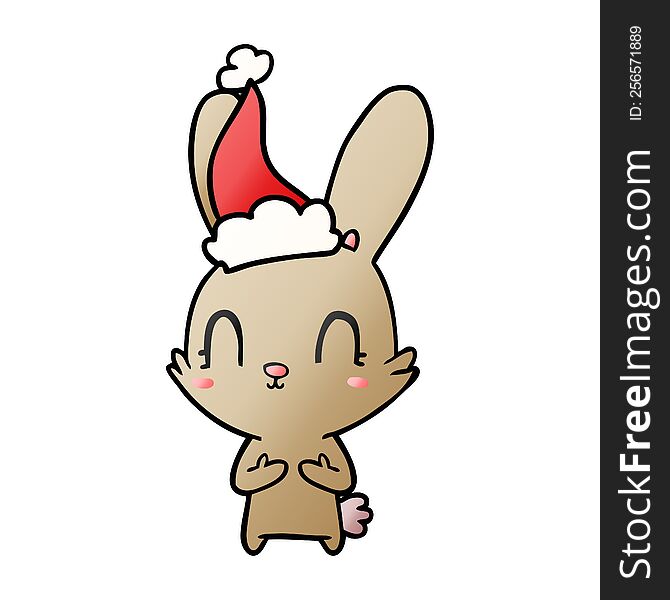 Cute Gradient Cartoon Of A Rabbit Wearing Santa Hat