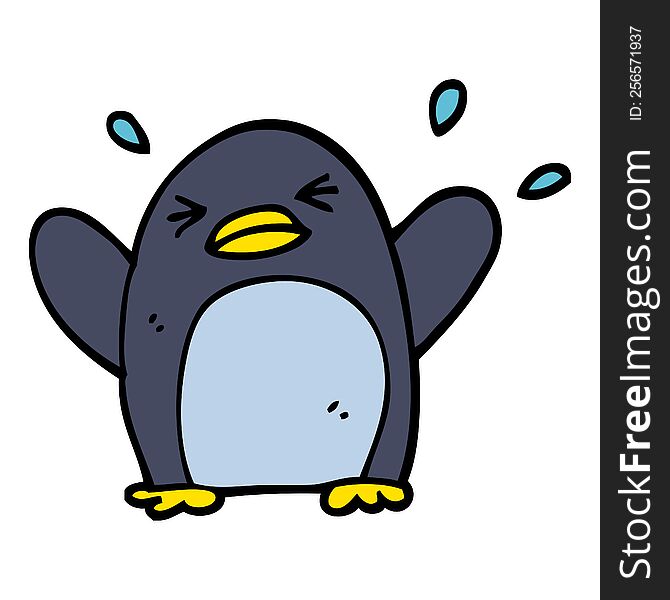 Hand Drawn Doodle Style Cartoon Flapping Penguin