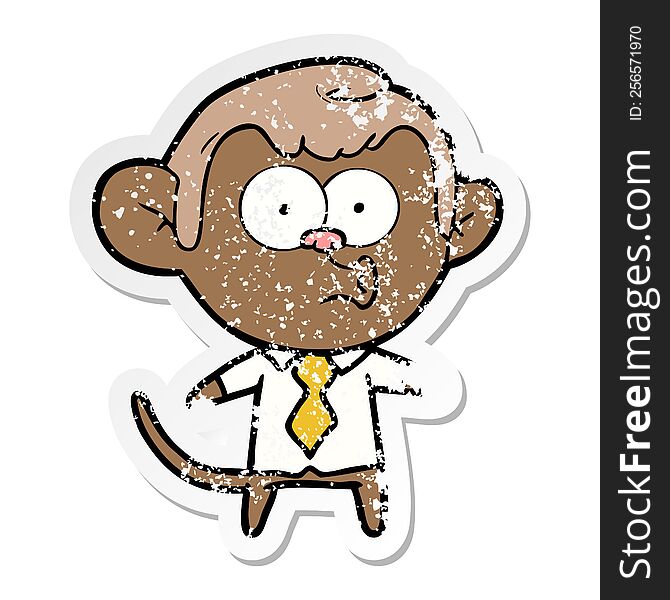 Distressed Sticker Of A Cartoon Office Monkey
