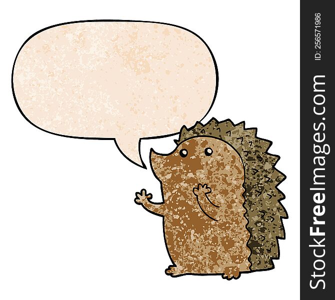 Cartoon Hedgehog And Speech Bubble In Retro Texture Style