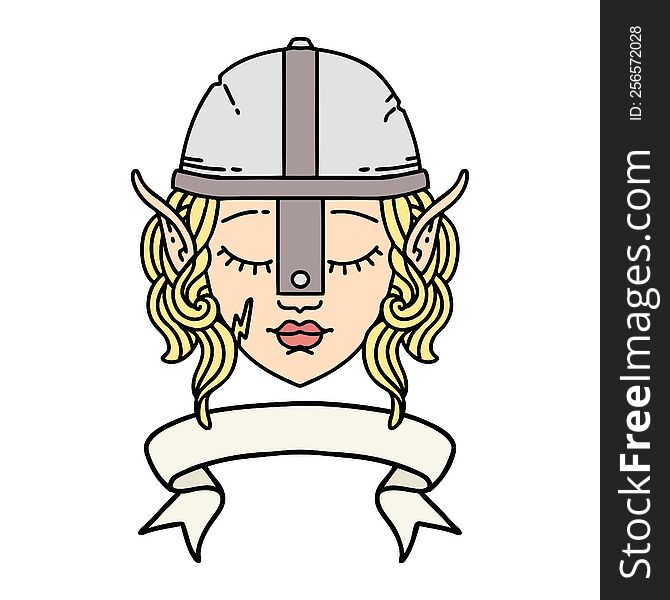 Elf Fighter Character Face With Banner Illustration