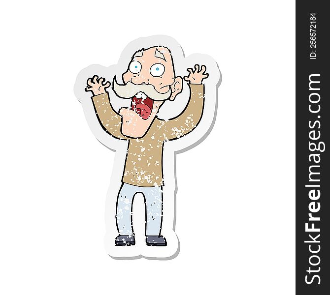 retro distressed sticker of a cartoon old man getting a fright