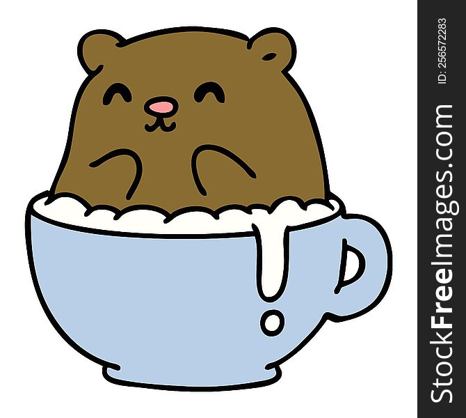 cartoon of a little bear sat in your latte unfortunately. cartoon of a little bear sat in your latte unfortunately