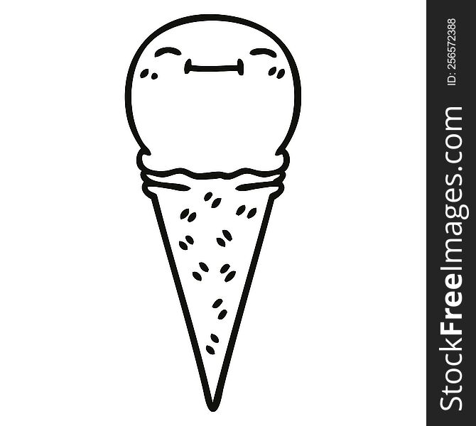 Quirky Line Drawing Cartoon Happy Ice Cream