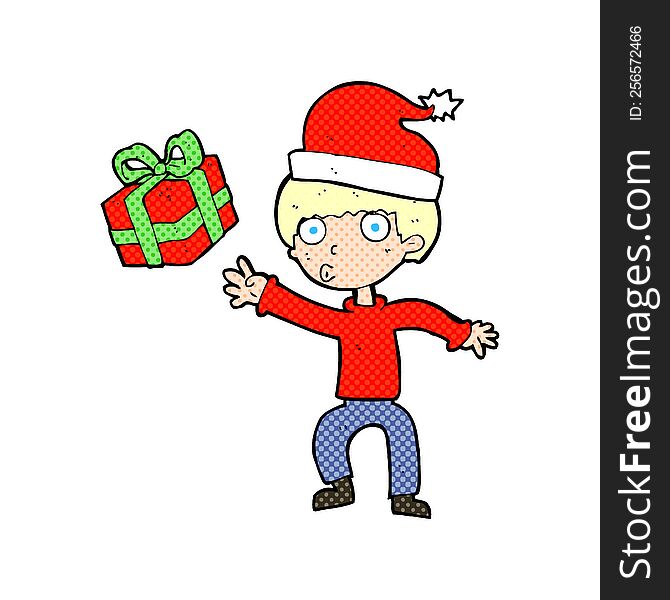 cartoon boy with christmas present. cartoon boy with christmas present